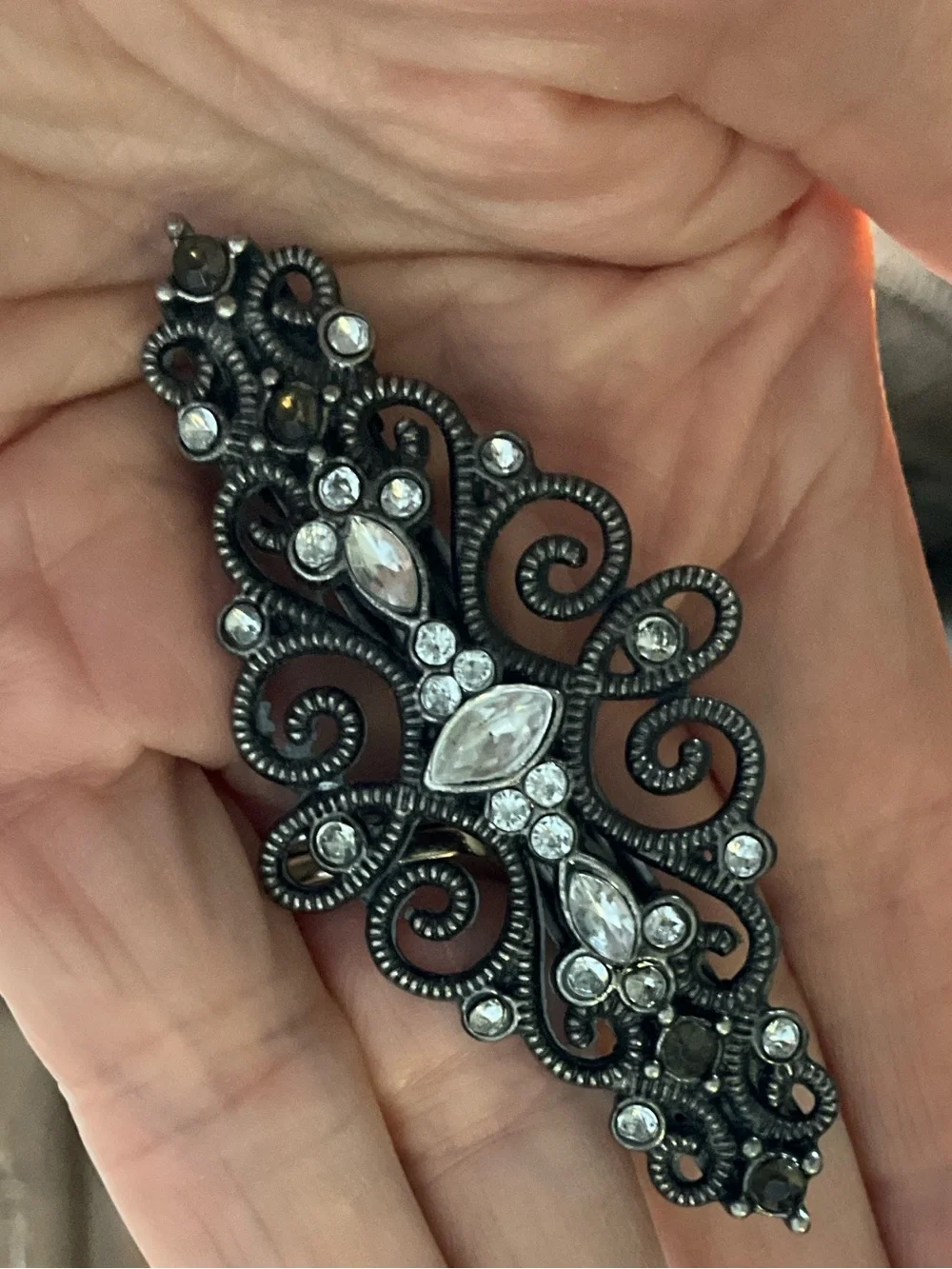 Goody Gothic Rhinestone Filigree Hair Barrette Gunmetal Victorian Style